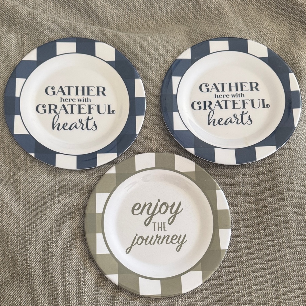 Set of Three Dessert Decorative Plates with Inspirational Text